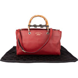 Gucci Red Leather Bamboo Handbag