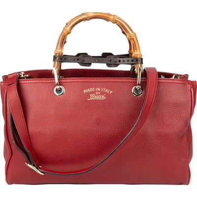 Gucci Red Leather Bamboo Handbag - vintageandkickz