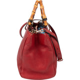 Gucci Red Leather Bamboo Handbag