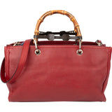 Gucci Red Leather Bamboo Handbag