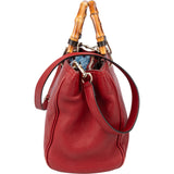 Gucci Red Leather Bamboo Handbag