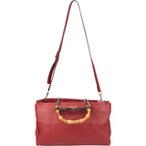 Gucci Red Leather Bamboo Handbag