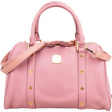 MCM Pebbled Leather Essential Studded Boston Handbag