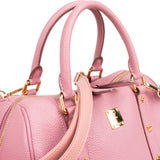 MCM Pebbled Leather Essential Studded Boston Handbag