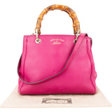 Gucci Pink Leather Bamboo Handbag