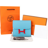 Hermès Blue Epsom Leather Constance Compact Wallet