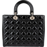 Christian Dior Patent Cannage Leather Large Lady Dior Handbag