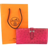Hermès Pink Ostrich Bearn Soufflet Bifold Wallet