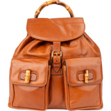 Gucci Brown Leather Bamboo Backpack