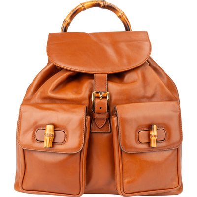 Gucci Brown Leather Bamboo Backpack - vintageandkickz