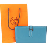 Hermès Bleu Leather Bearn Soufflet Bifold Wallet
