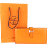 Hermès Orange Leather Bearn Soufflet Bifold Wallet