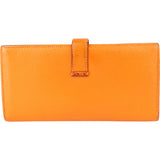 Hermès Orange Leather Bearn Soufflet Bifold Wallet
