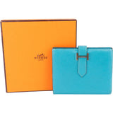 Hermès Blue Leather Bearn Soufflet Compact Bifold Wallet