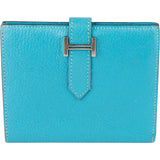 Hermès Blue Leather Bearn Soufflet Compact Bifold Wallet