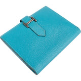 Hermès Blue Leather Bearn Soufflet Compact Bifold Wallet