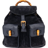 Gucci Black Suede Bamboo Backpack