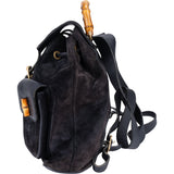 Gucci Black Suede Bamboo Backpack
