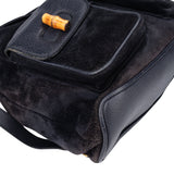 Gucci Black Suede Bamboo Backpack