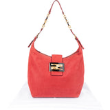 Fendi Red Nubuk Leather Baguette Buckle Shoulder Bag
