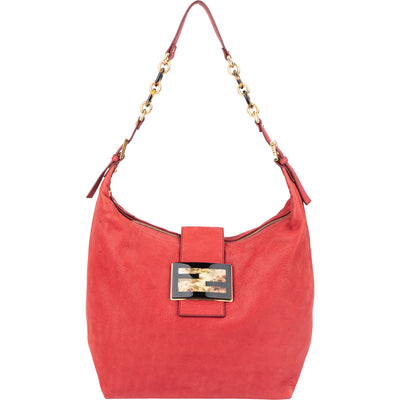 Fendi Red Nubuk Leather Baguette Buckle Shoulder Bag