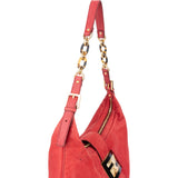 Fendi Red Nubuk Leather Baguette Buckle Shoulder Bag