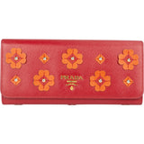 Prada Saffiano Leather Floral Applique Continental Wallet