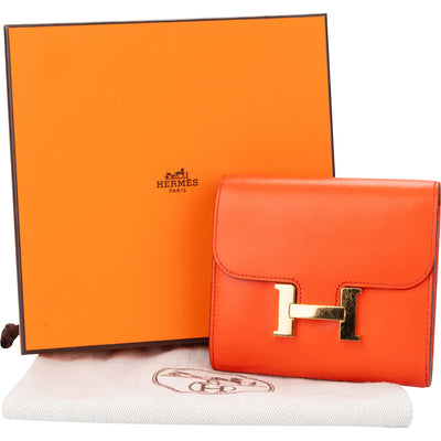 Hermès Constance Compact Orange Poppy Wallet - vintageandkickz
