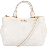 Miu Miu Quilted White Leather Trapu City Handbag