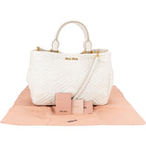 Miu Miu Quilted White Leather Trapu City Handbag