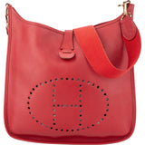 Hermès Rouge Courchevel Evelyne GM Crossbody Bag