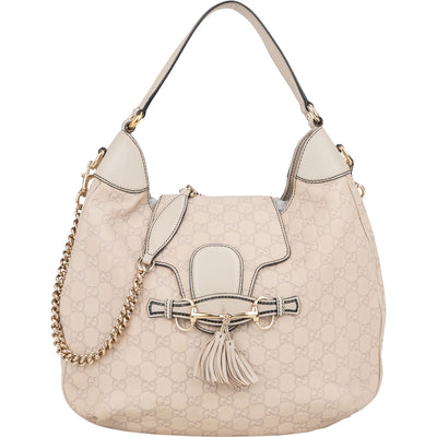 Gucci GG Leather Monogram Horsebit Emily Hobo Bag - vintageandkickz