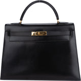 Hermès Black Boxcalf Kelly 32 Handbag