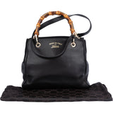 Gucci Black Leather Bamboo Handbag