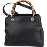 Gucci Black Leather Bamboo Handbag