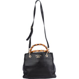 Gucci Black Leather Bamboo Handbag