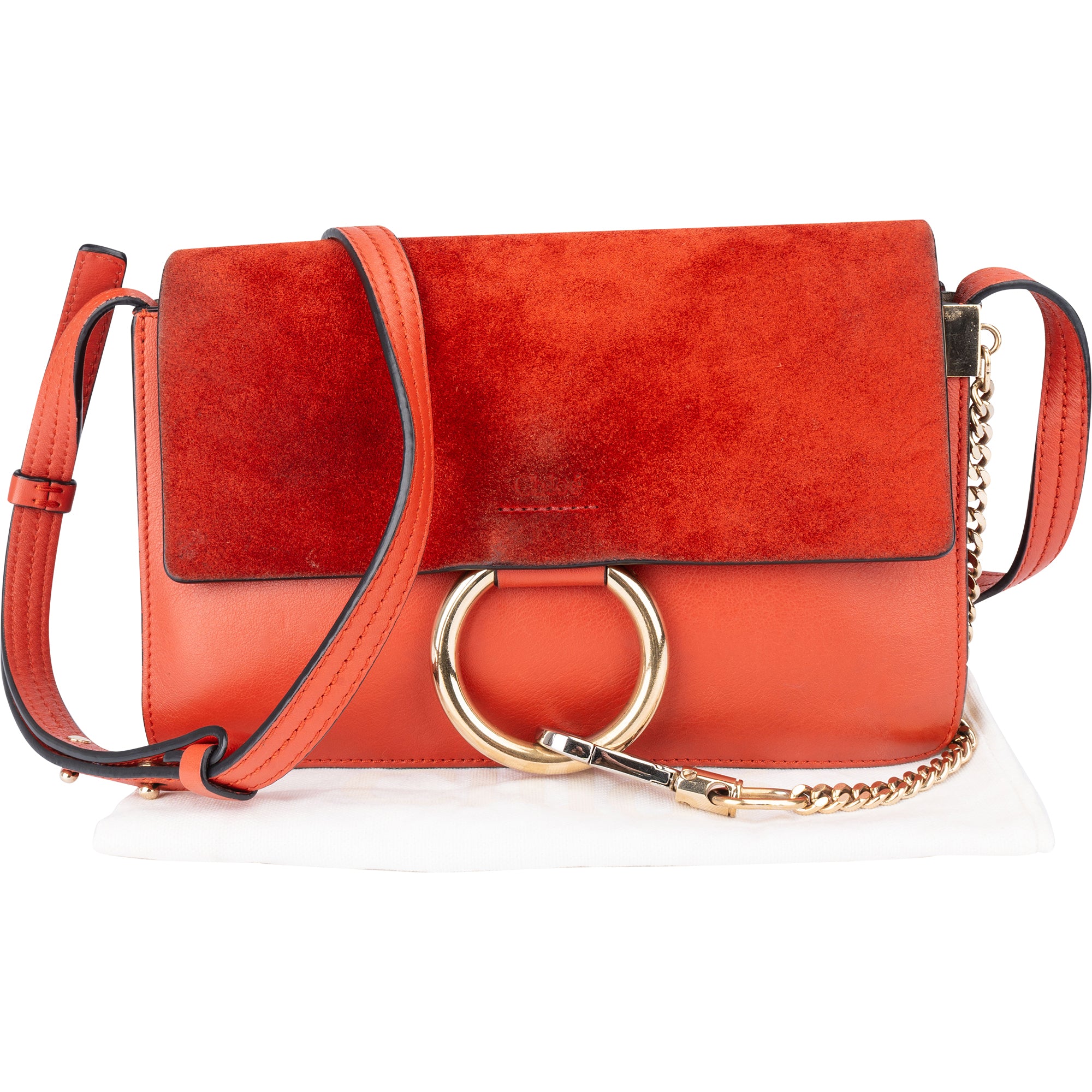 Chloé Orange Leather Faye Crossbody Bag - vintageandkickz