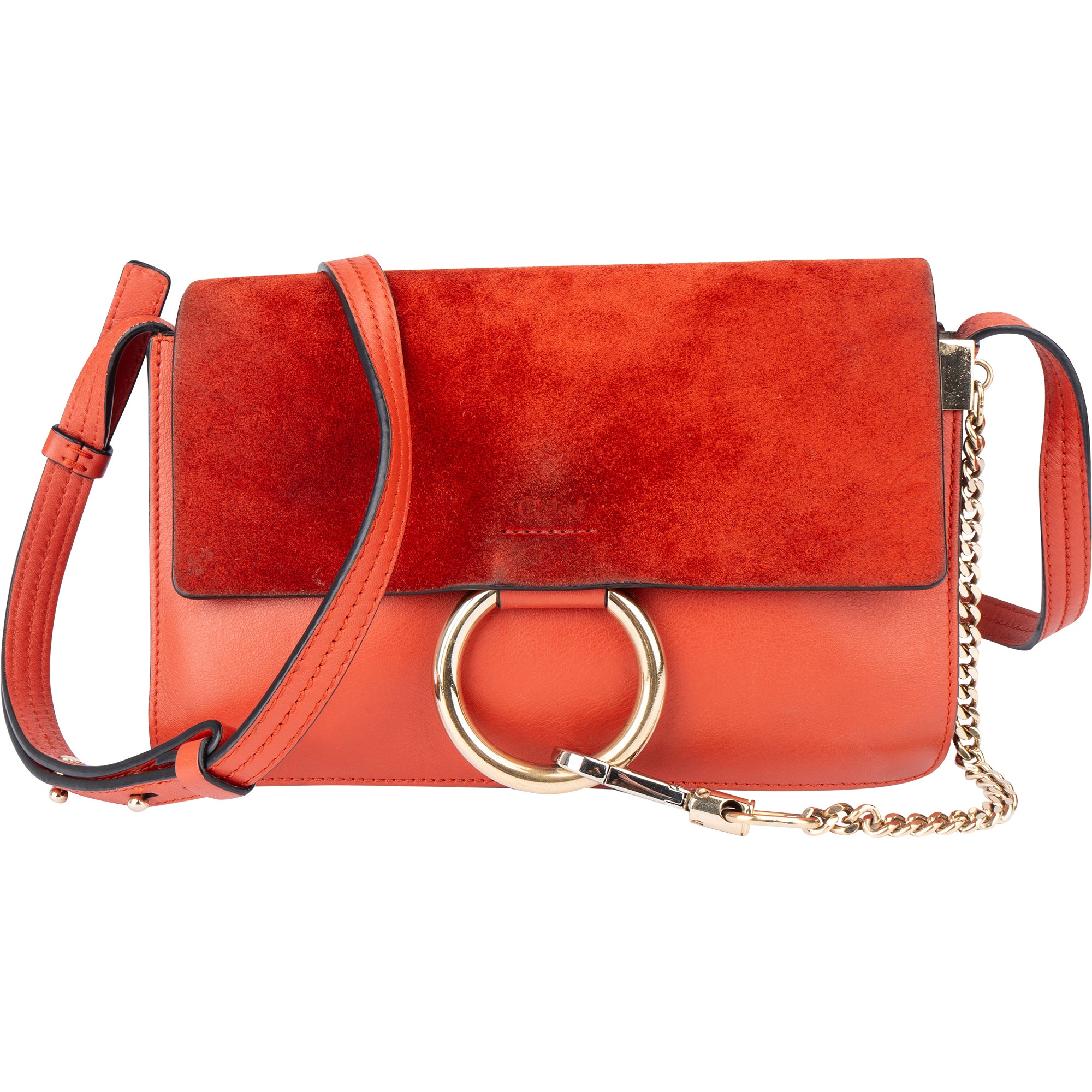 Chloé Orange Leather Faye Crossbody Bag - vintageandkickz
