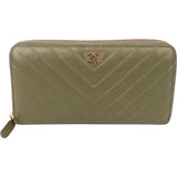 Chanel Green Chevron Lambskin CC Wallet