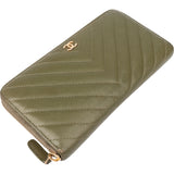 Chanel Green Chevron Lambskin CC Wallet