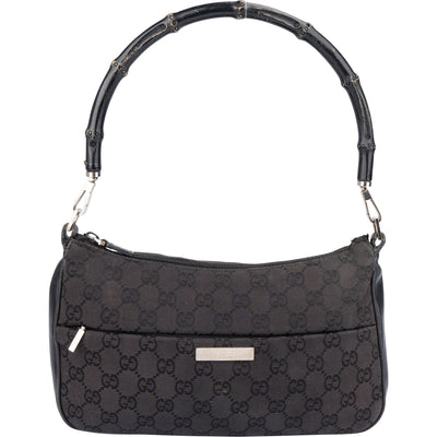 Gucci GG Monogram Bamboo Handbag - vintageandkickz