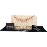 Chanel Quilted Tweed 24K Gold Medium Double Flap Crossbody Bag