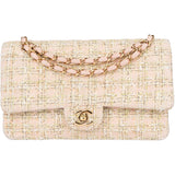 Chanel Quilted Tweed 24K Gold Medium Double Flap Crossbody Bag
