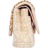 Chanel Quilted Tweed 24K Gold Medium Double Flap Crossbody Bag