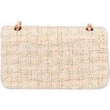 Chanel Quilted Tweed 24K Gold Medium Double Flap Crossbody Bag