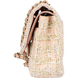 Chanel Quilted Tweed 24K Gold Medium Double Flap Crossbody Bag