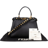 Fendi Noir Leather Gold Edition Spikes Peekaboo Handbag