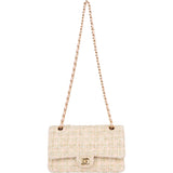 Chanel Quilted Tweed 24K Gold Medium Double Flap Crossbody Bag