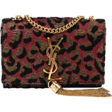 Saint Laurent Leopard Print Pompon Kate Crossbody Bag