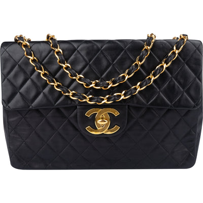 Chanel Quilted Lambskin 24K Gold Maxi Single Flap Crossbody Bag